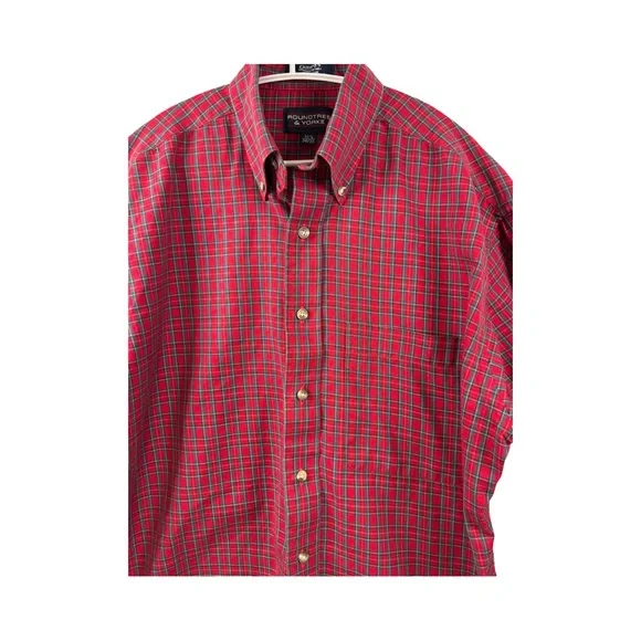 Men’s Long Sleeve Button Down Shirt  Size 15.5  34/35 Red Green Small Plaid - Picture 2 of 8